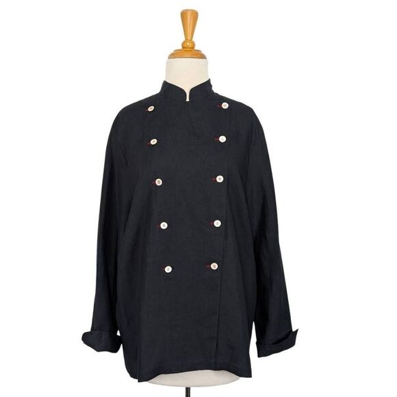 Daniela Gerini M IT 44 Black Linen Chefs Jacket NWT VTG Atelier Y2K Fits L XL - Picture 5 of 8